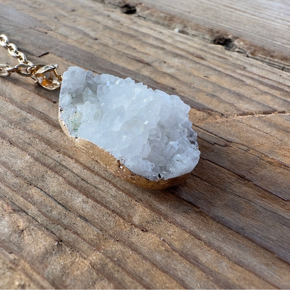 NEW ♡ DRUZY NATURAL GEODE NECKLACE - Picture 2 of 6